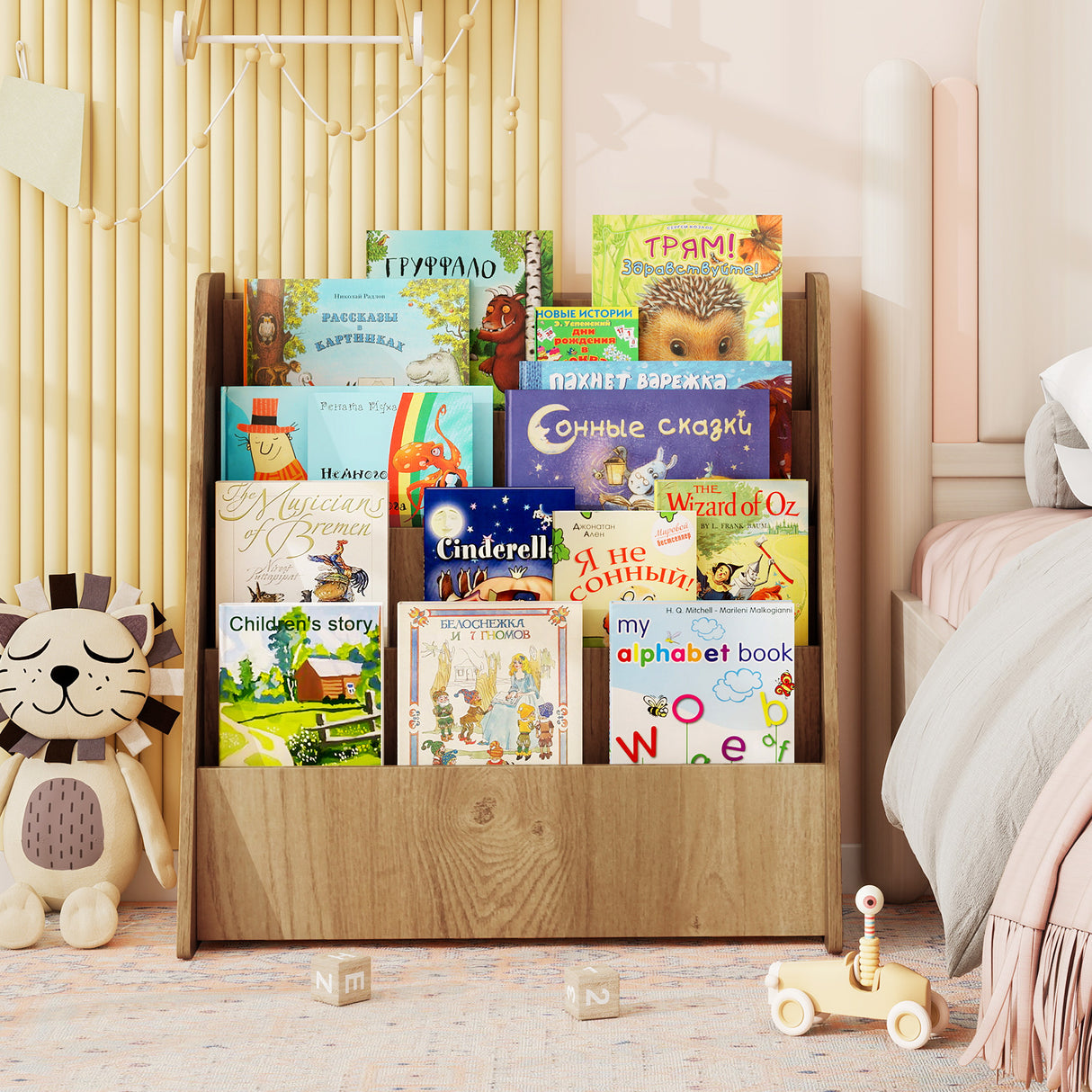 4-Tier Kids Wooden Bookshelf with Deep Compartments