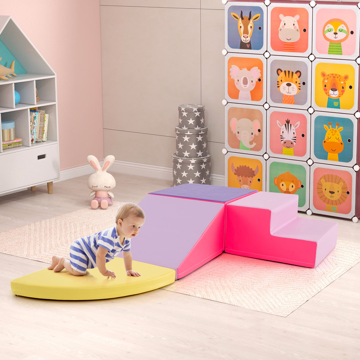 BABY JOY 4-Piece Climb and Crawl Foam Play Set, Soft Toddler Corner Climbing Sliding Blocks