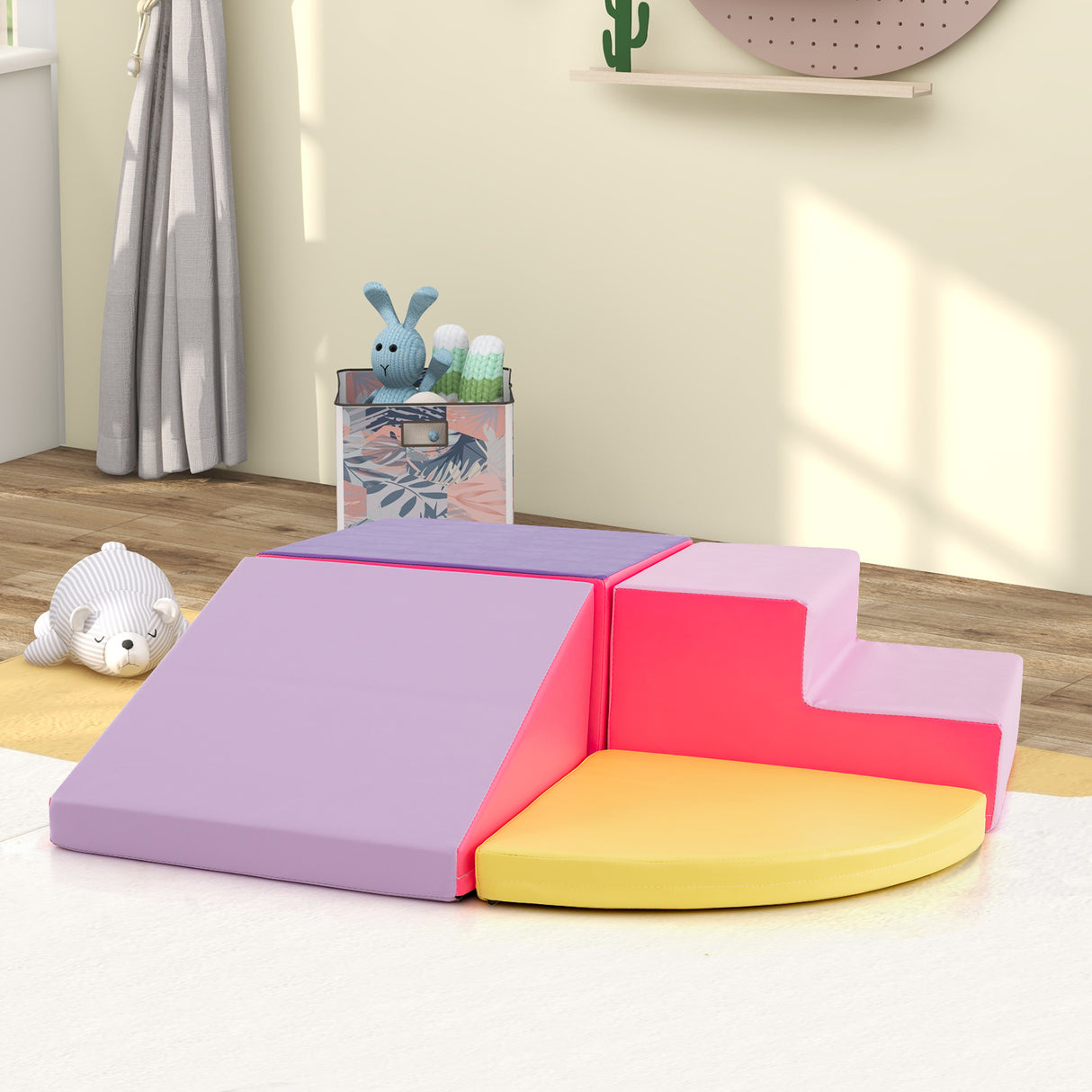 BABY JOY 4-Piece Climb and Crawl Foam Play Set, Soft Toddler Corner Climbing Sliding Blocks