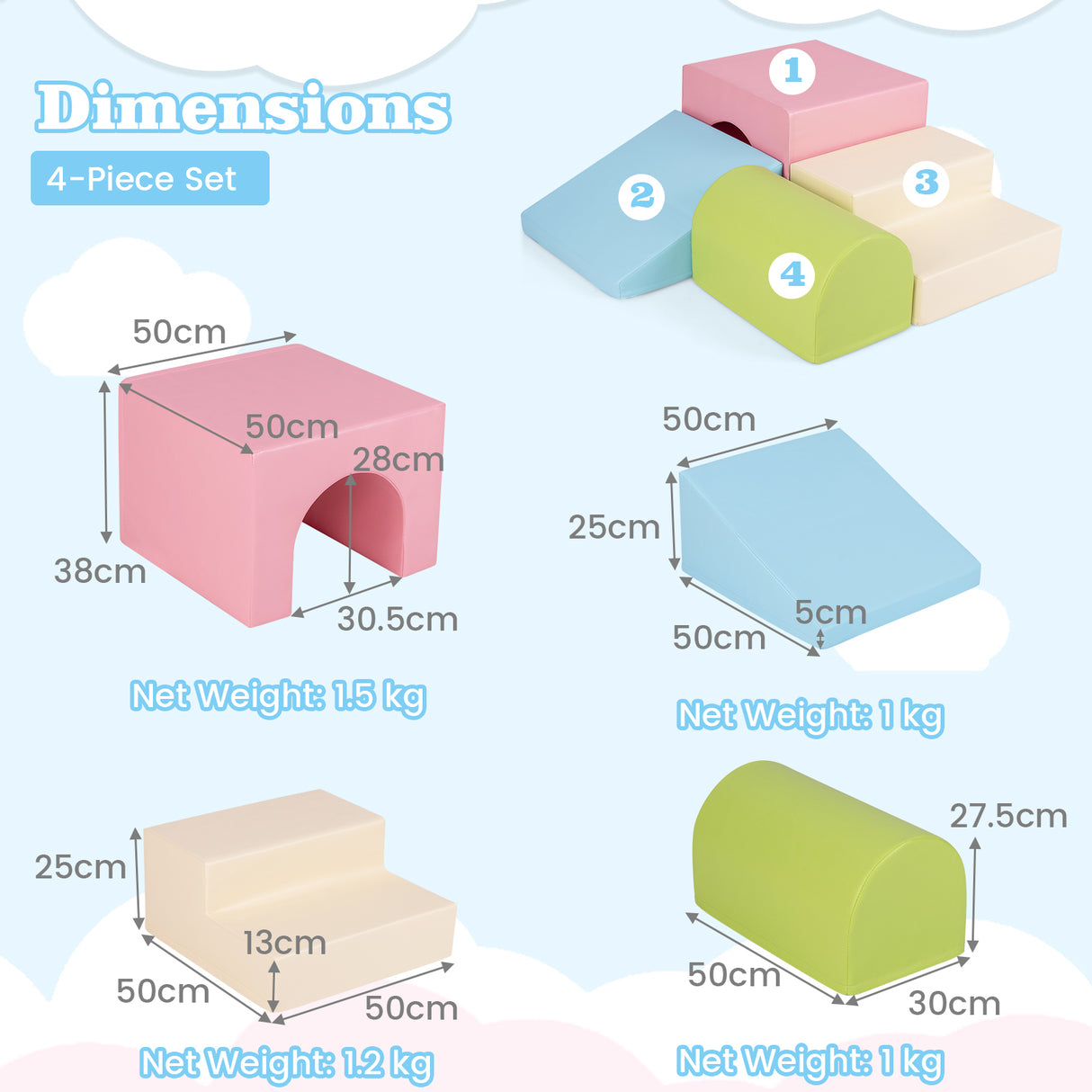 4-Piece Kids Climb and Crawl Foam Block Play Set, Pink - BABY JOY