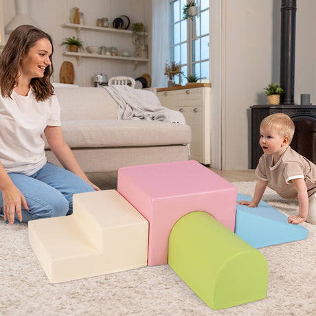4-Piece Kids Climb and Crawl Foam Block Play Set, Pink - BABY JOY