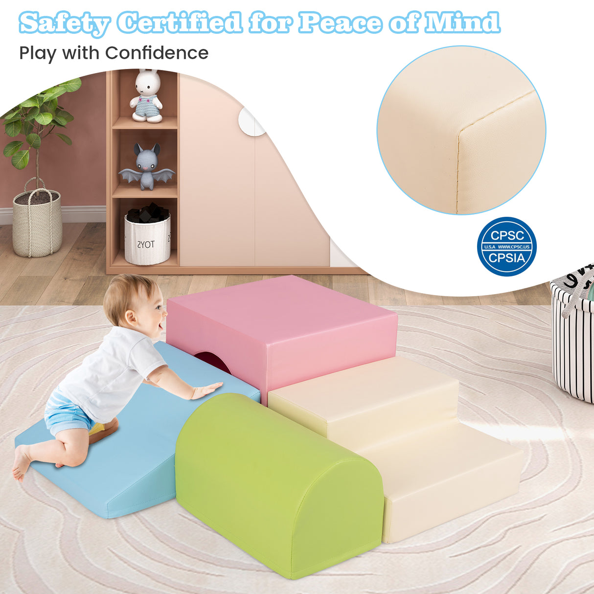 4-Piece Kids Climb and Crawl Foam Block Play Set, Pink - BABY JOY