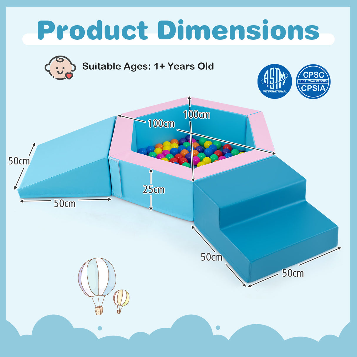 3-Piece Baby Foam Climbing Blocks, Indoor Climb and Crawl Activity Play Set with Ball Pit