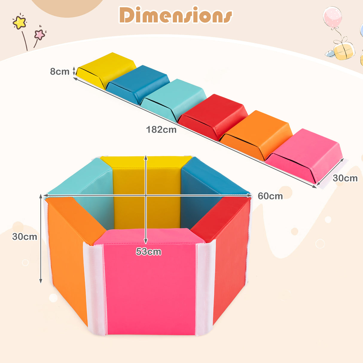 Colorful Hexagon Ball Pit for Kids, Creative Foam Climbing Blocks for Playroom, Kid’s Bedroom, Nursery