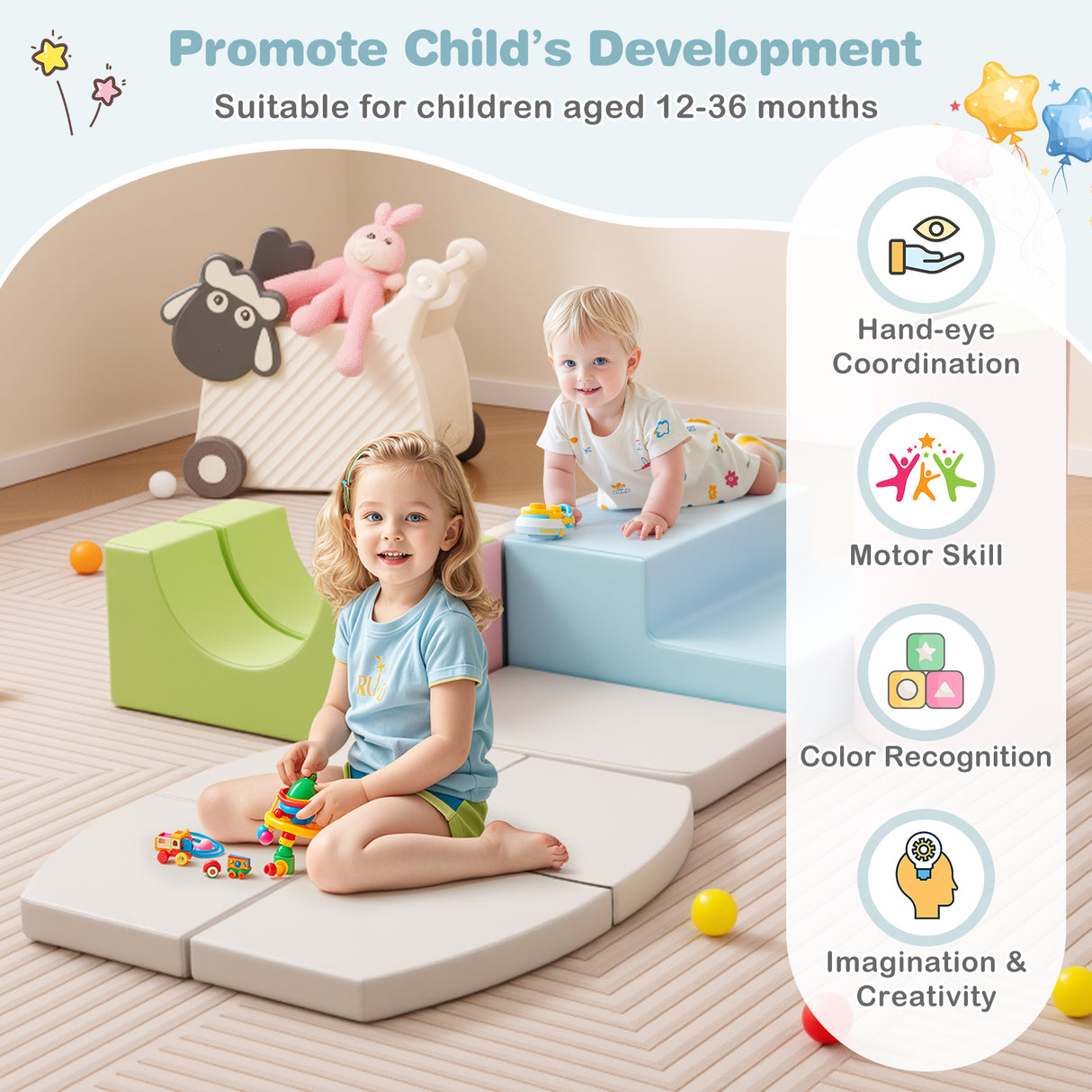 10-Piece Foam Climbing Toys for Toddlers, Soft Foam PU Leather Building Blocks for Kids 1-3 Years Old