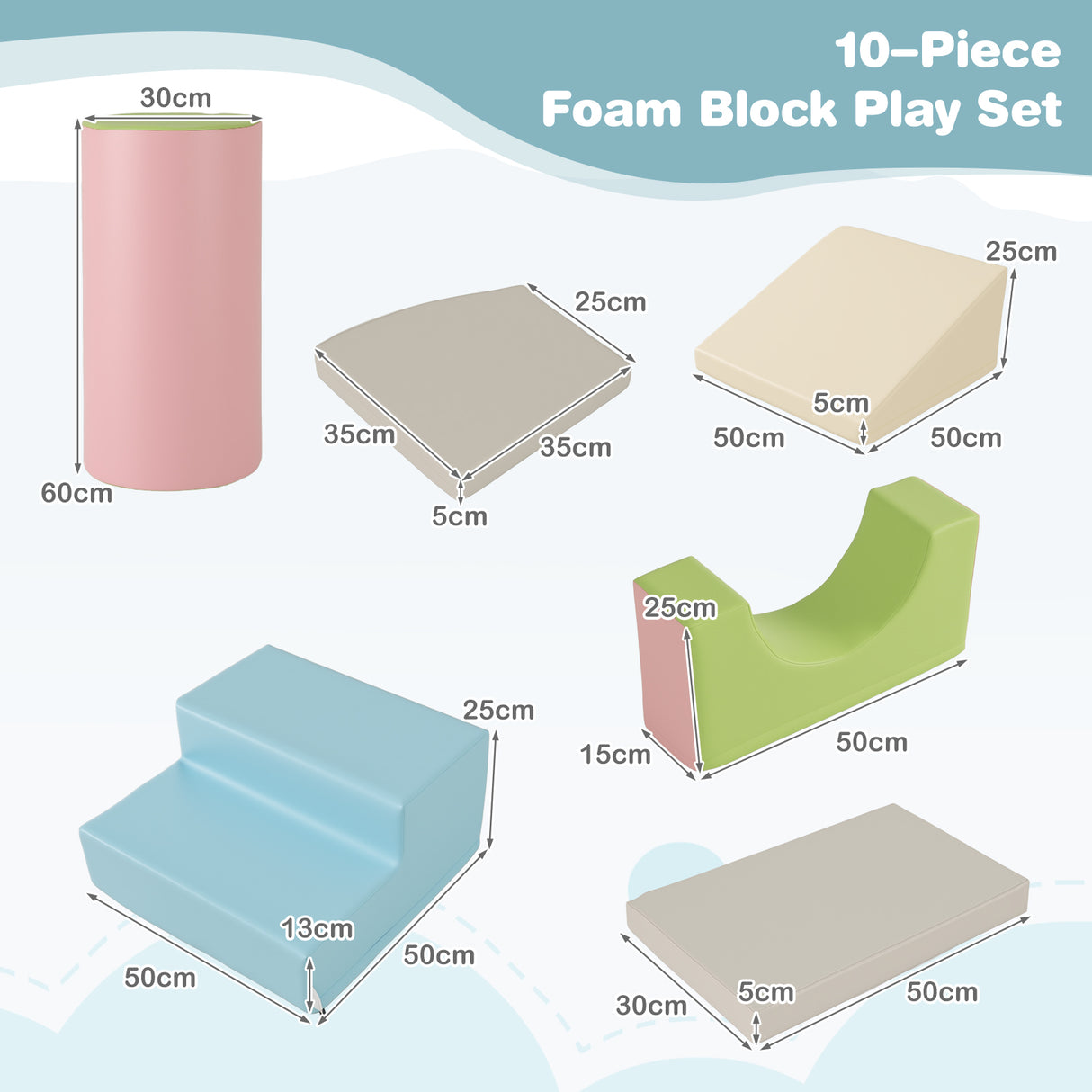 10-Piece Foam Climbing Toys for Toddlers, Soft Foam PU Leather Building Blocks for Kids 1-3 Years Old