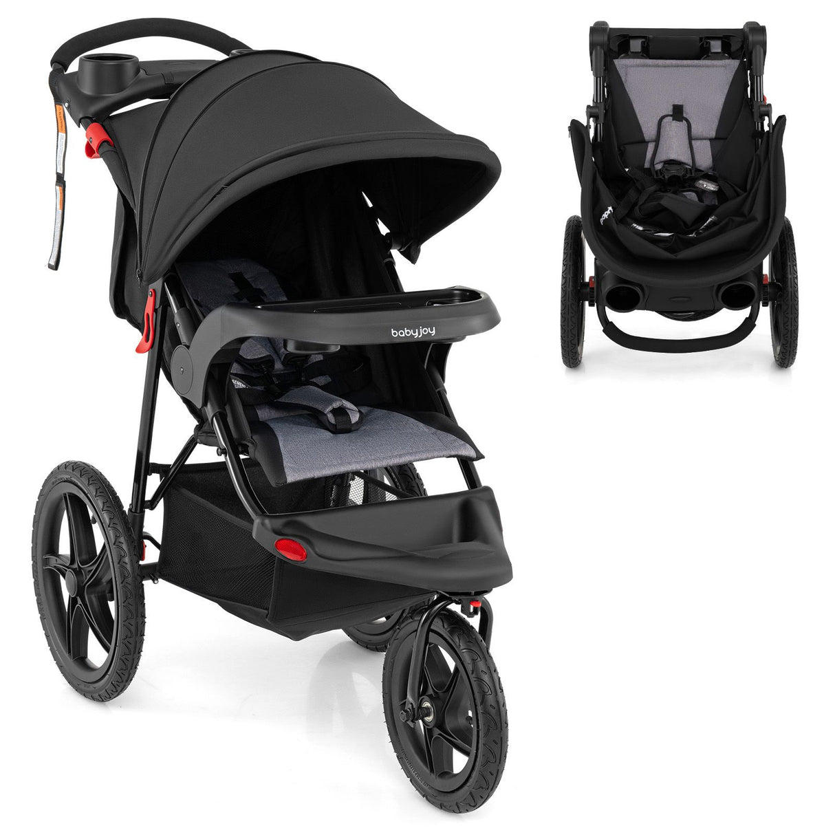 Foldable Jogger with Adjustable Canopy and Detachable Tray