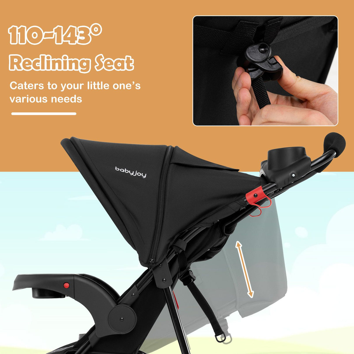 Foldable Jogger with Adjustable Canopy and Detachable Tray