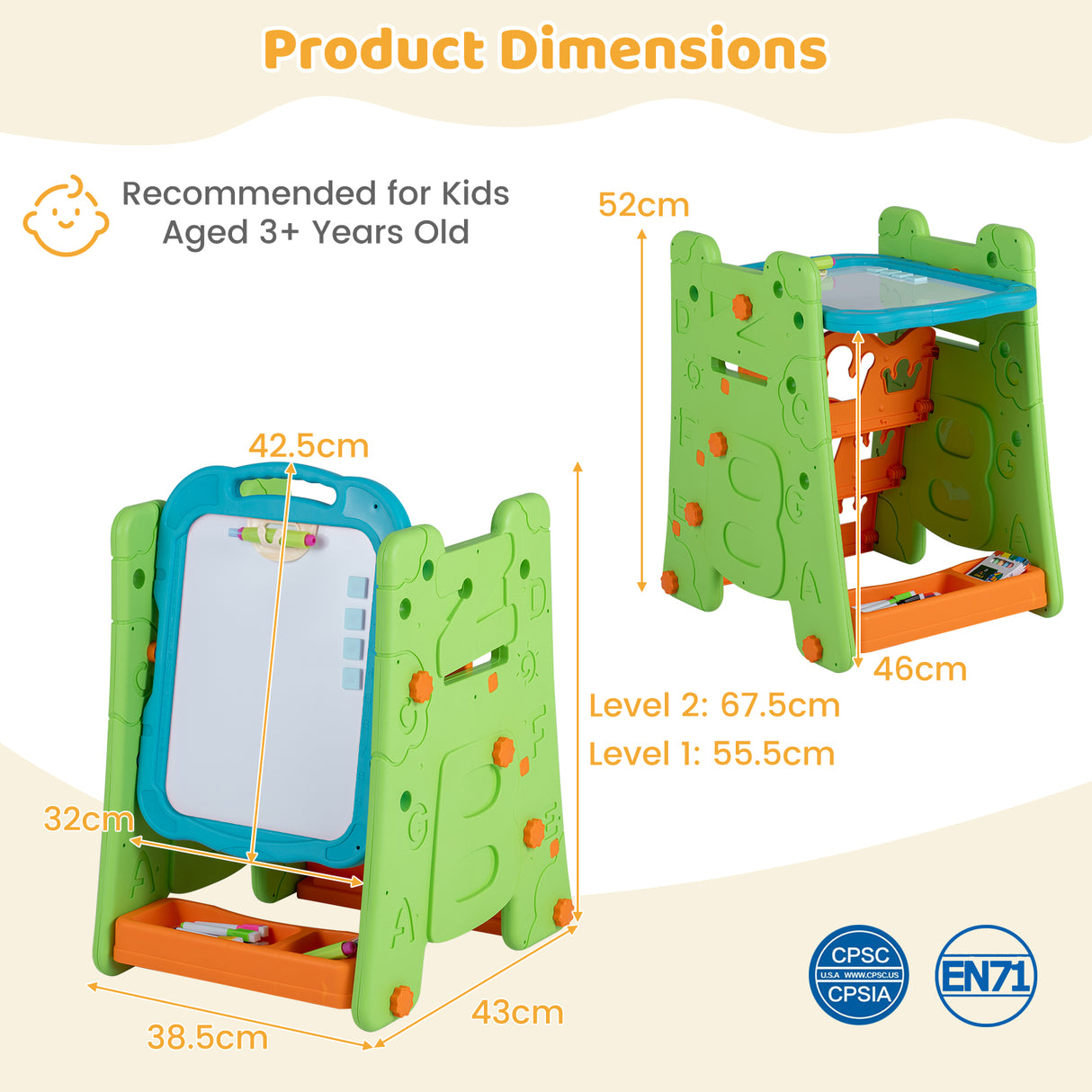 4 in 1 Art Easel for Kids, Double Sided Magnetic Board