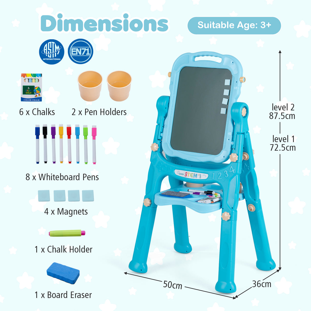 4-In-1 Double Side Easel for Toddler, Magnetic Chalkboard & White Drawing Board, Birthday Christmas Gift for 3+ Boys Girls