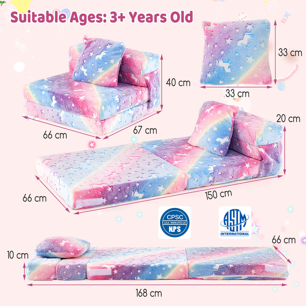 HONEY JOY Glow in The Dark Kids Folding Sofa Bed Floor Mattress