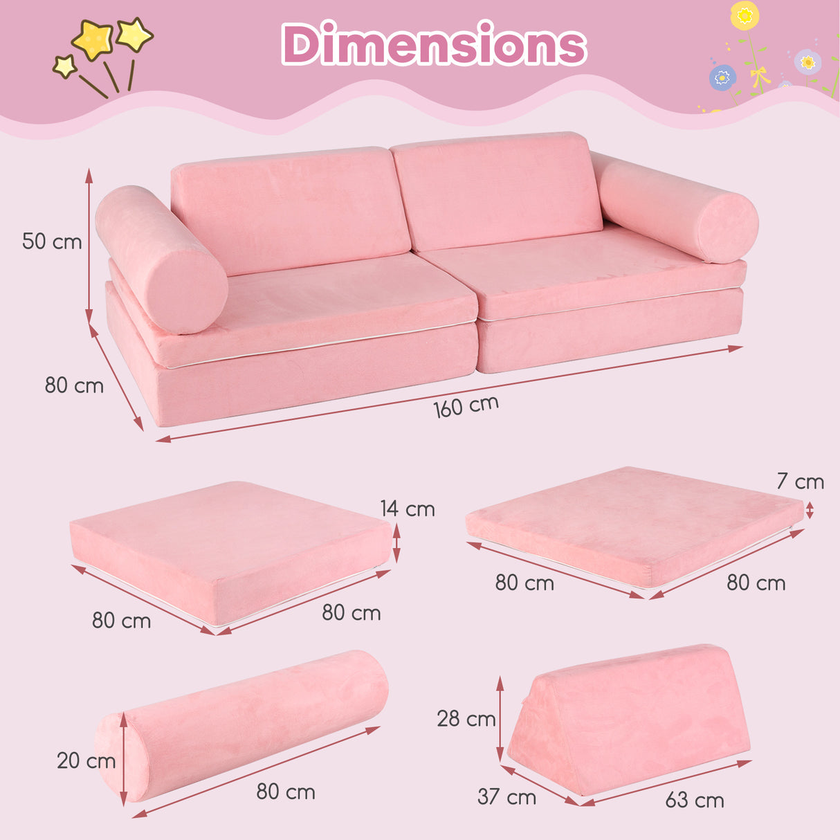 HONEY JOY 8 PCS Kids Play Couch