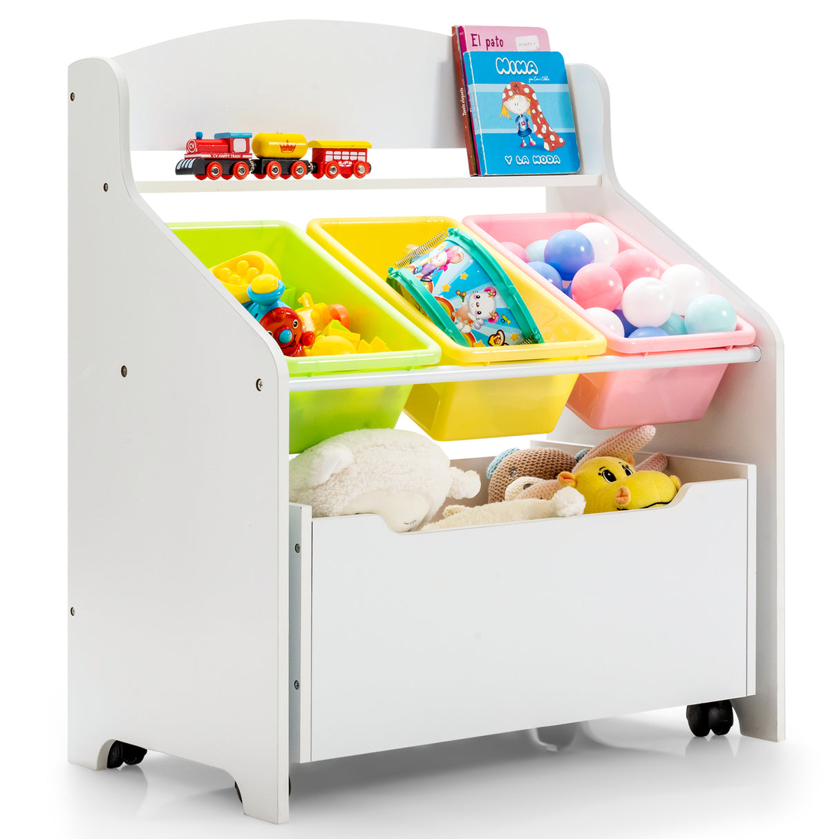 Kids Wooden Storage Cabinet, Preschool/Homeschooling Mobile Organizer Shelf