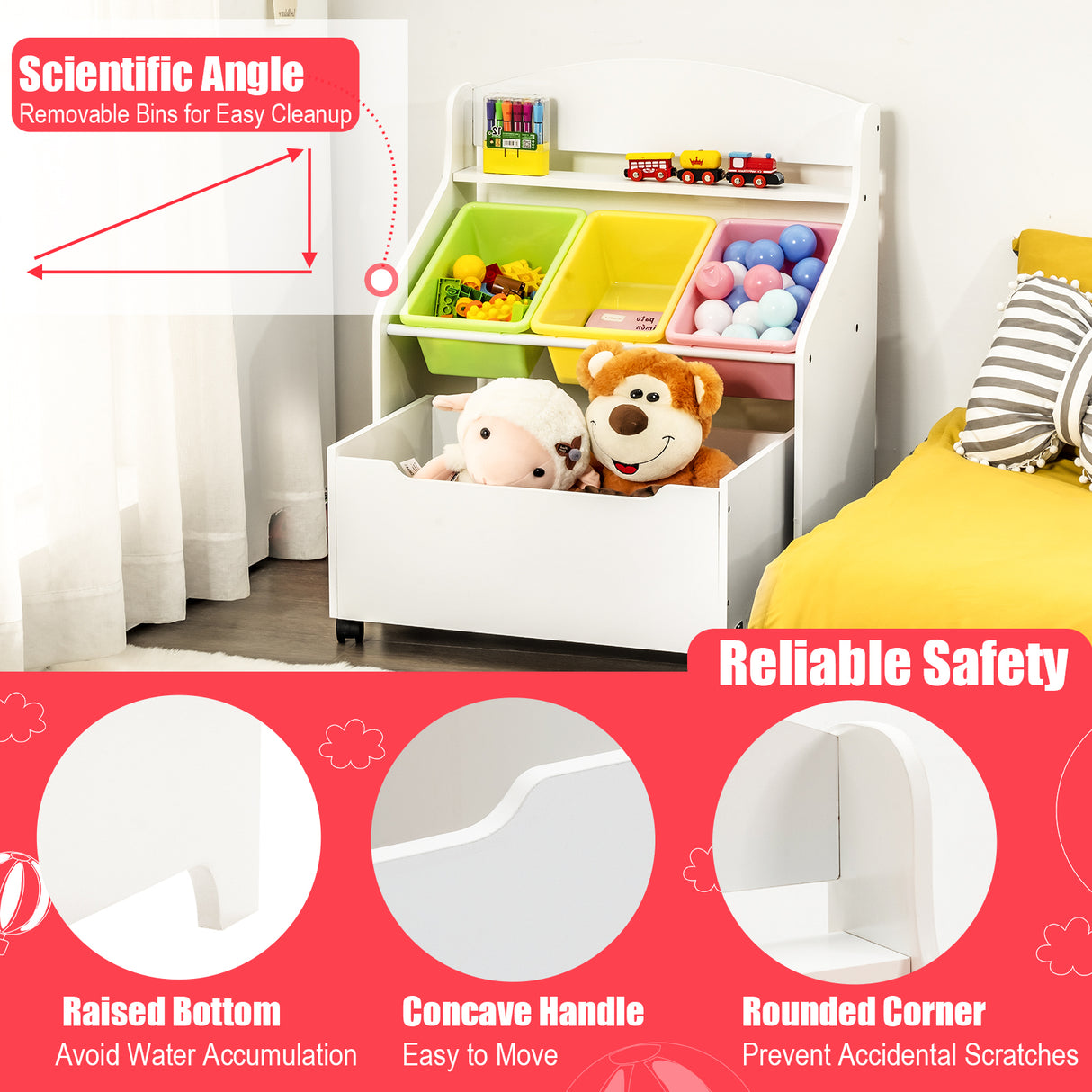 Kids Wooden Storage Cabinet, Preschool/Homeschooling Mobile Organizer Shelf