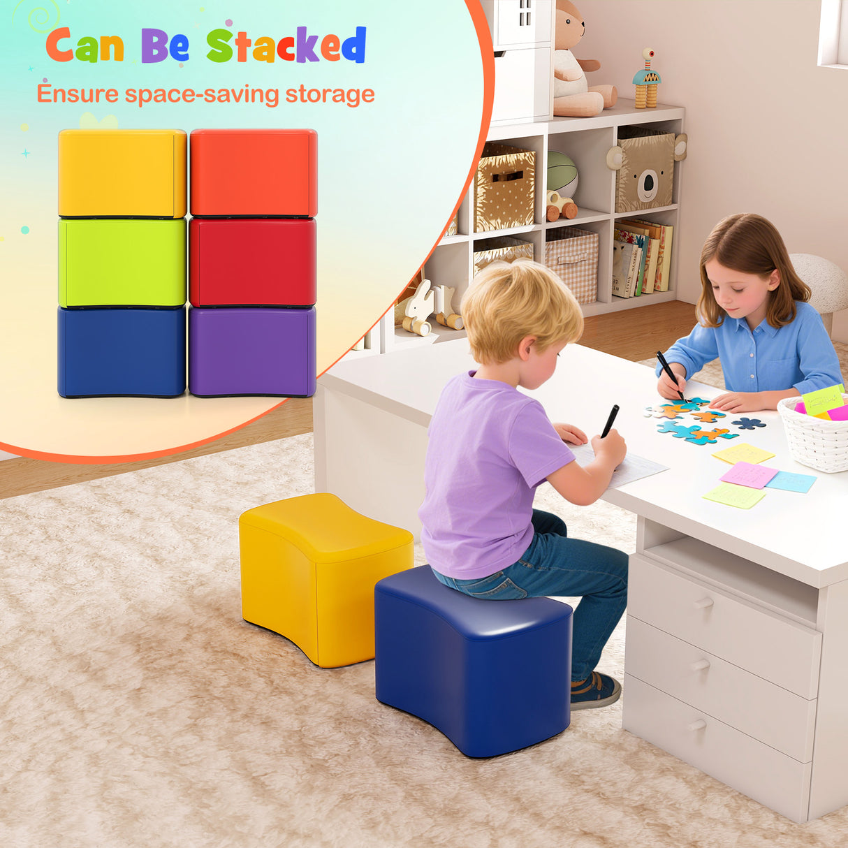 6 PCS Modular Stool Set, Butterfly Stools for Kids Rooms, Classrooms, Daycares
