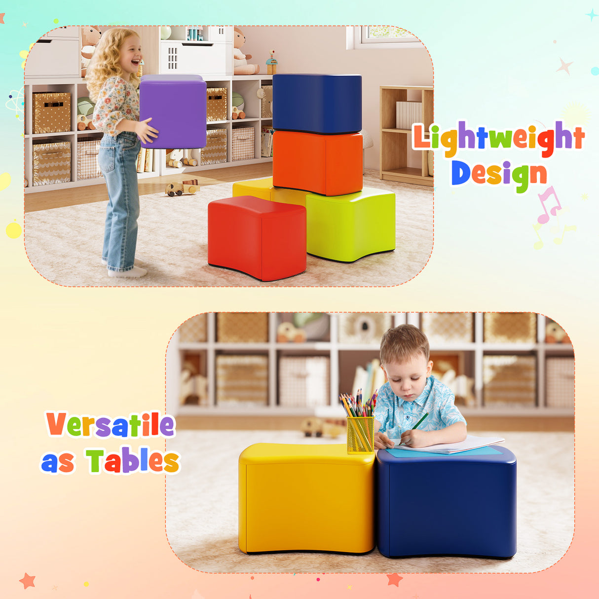 6 PCS Modular Stool Set, Butterfly Stools for Kids Rooms, Classrooms, Daycares