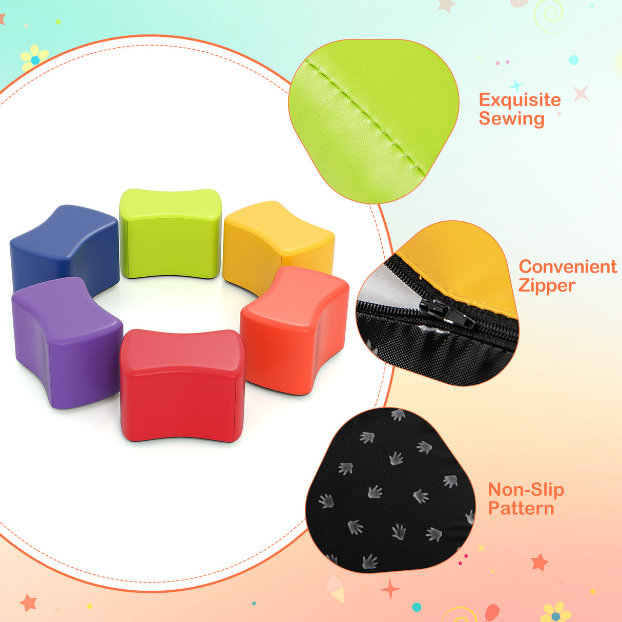 6 PCS Modular Stool Set, Butterfly Stools for Kids Rooms, Classrooms, Daycares