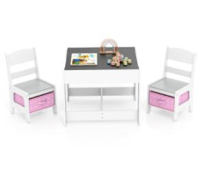 HONEY JOY 3 in 1 Kids Wooden Table & 2 Chair Set