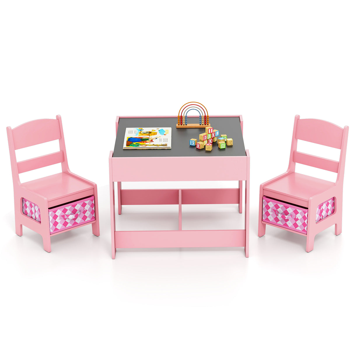 HONEY JOY 3 in 1 Kids Wooden Table & 2 Chair Set