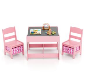 HONEY JOY 3 in 1 Kids Wooden Table & 2 Chair Set