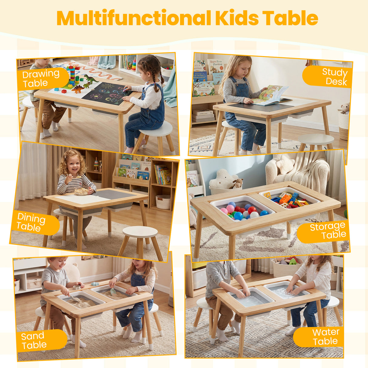 Kid's Table and Chairs Set with Detachable Double-Sided Tabletops