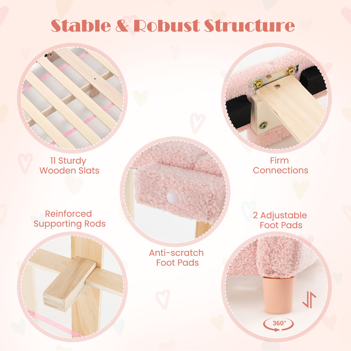 Kids Wooden Single Bed Frame, Upholstered Platform Bed Frame