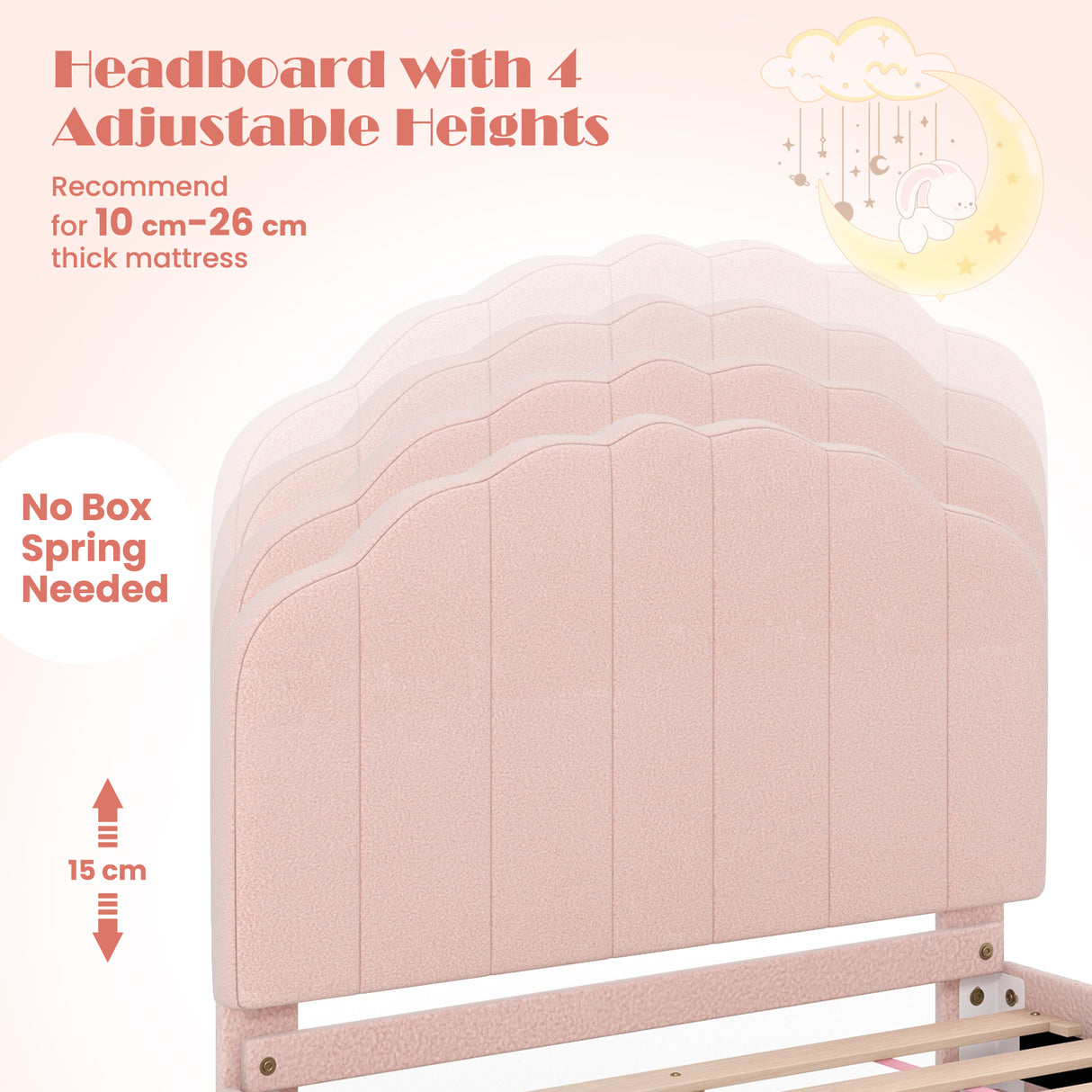 Kids Wooden Single Bed Frame, Upholstered Platform Bed Frame