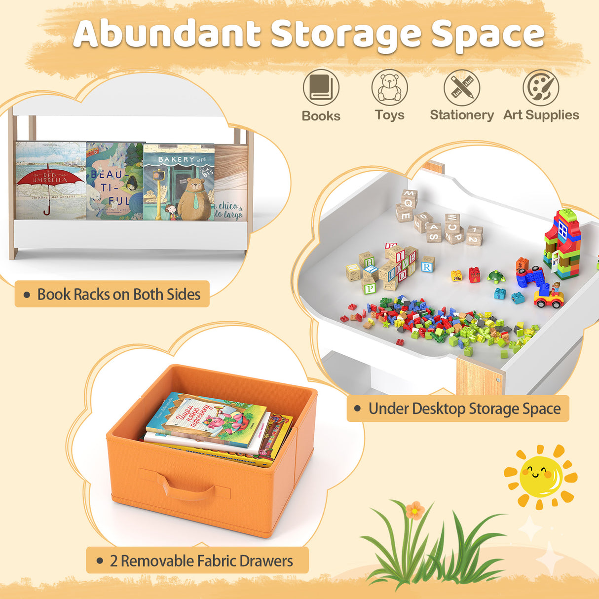 4-in-1 Kids Table and Chair Set, Wooden Activity Table, 2-in-1 Detachable Tabletop Table & Chair Set for Classroom