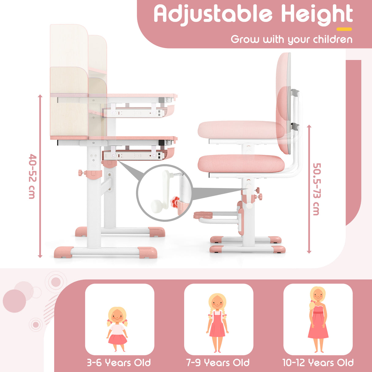 Height Adjustable Children School Study Desk with Tilt Desktop and Storage Drawer