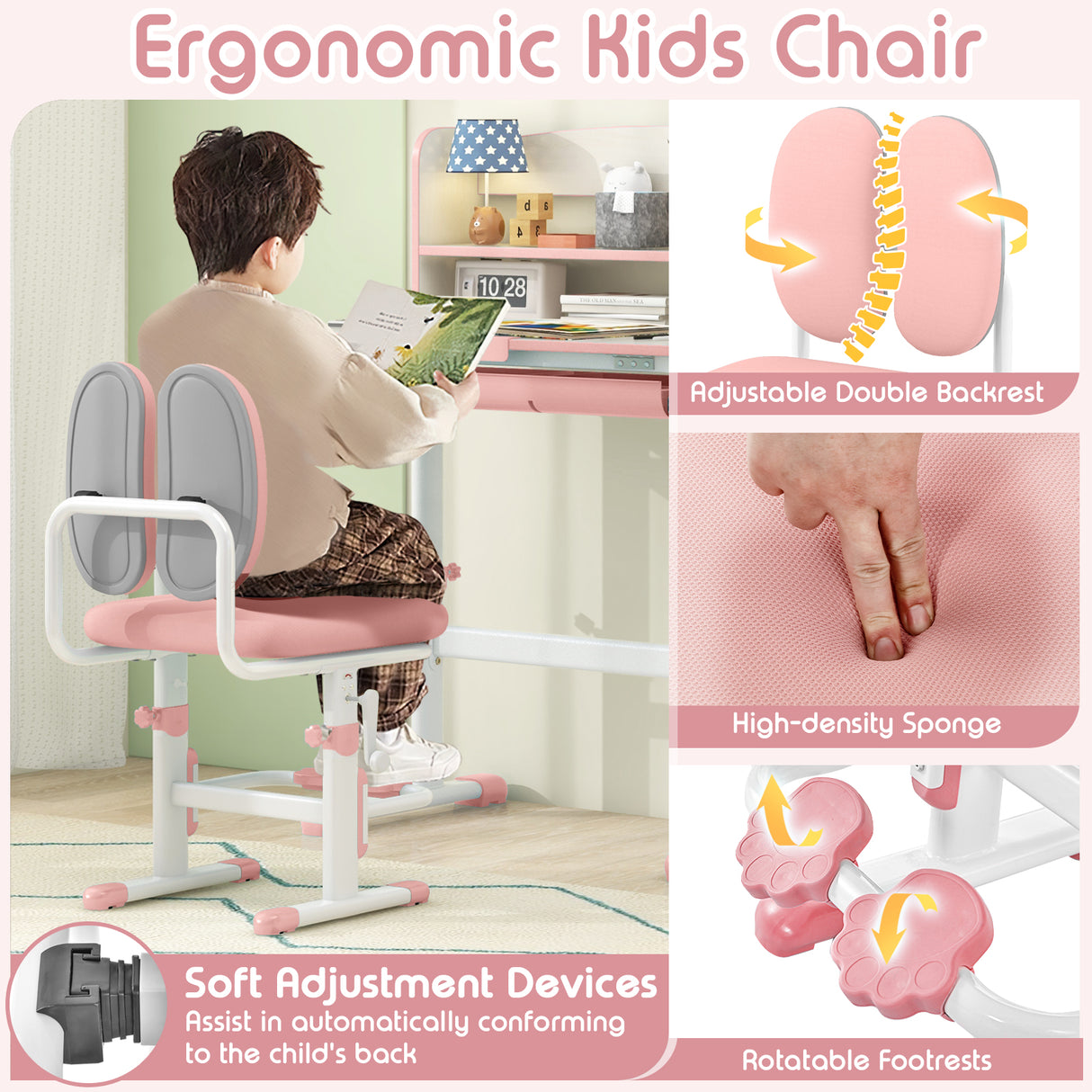 Height Adjustable Children School Study Desk with Tilt Desktop and Storage Drawer