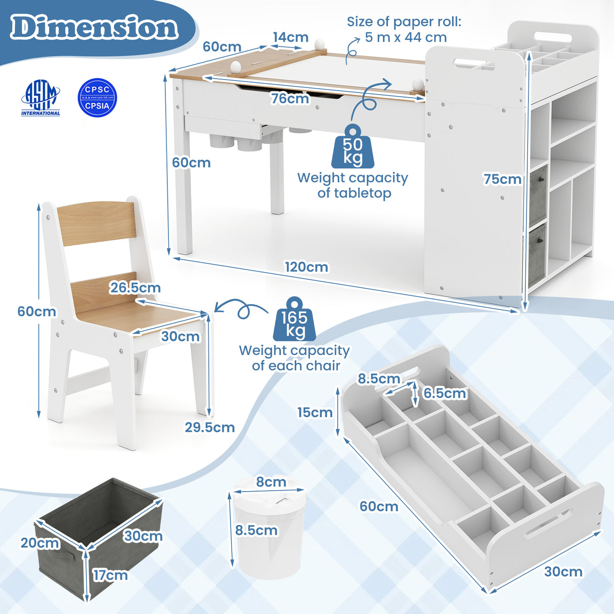 HONEY JOY Kids Art Table & 2 Chairs Set w/Paper Roll, Craft Desk w/Flip-up Tabletop