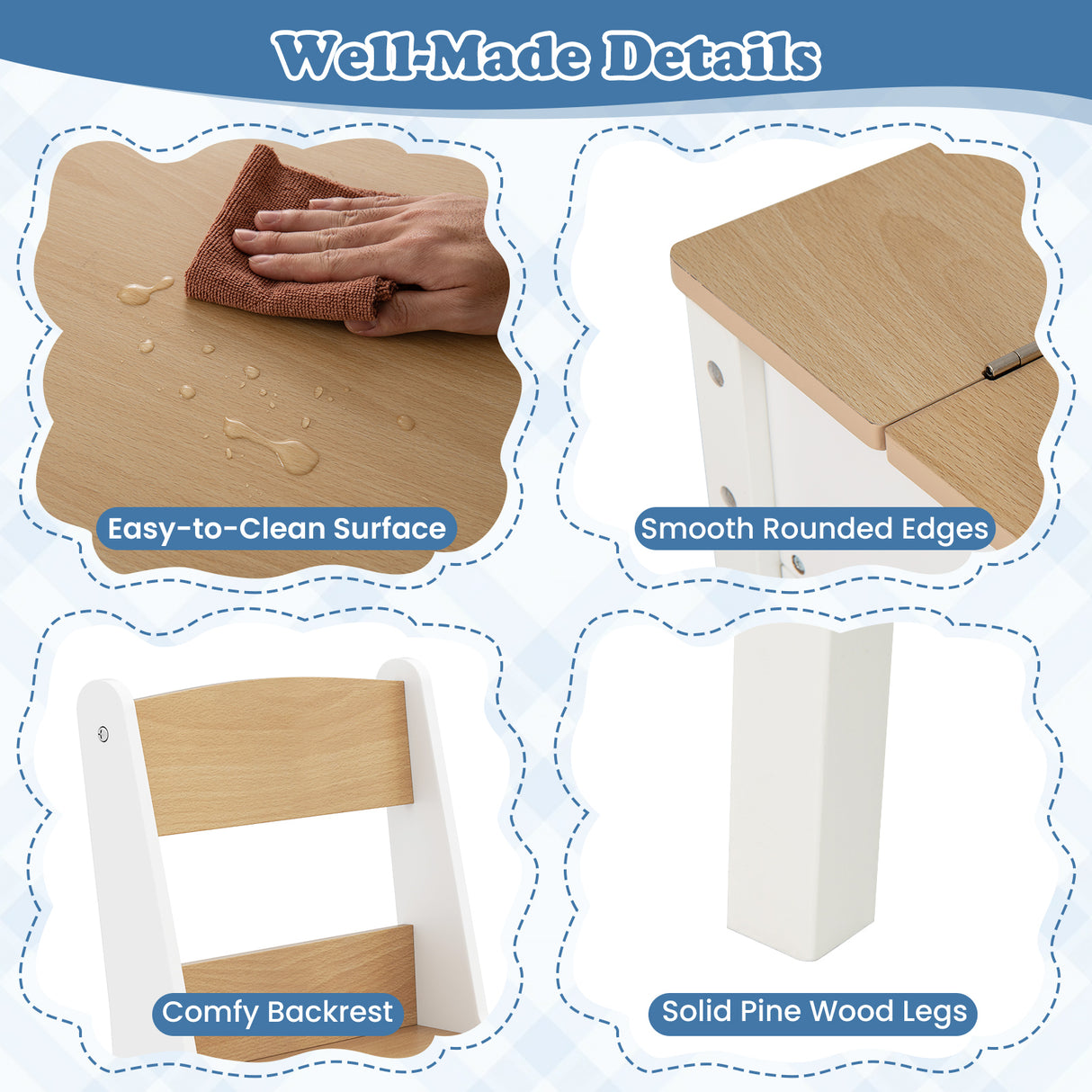 HONEY JOY Kids Art Table & 2 Chairs Set w/Paper Roll, Craft Desk w/Flip-up Tabletop