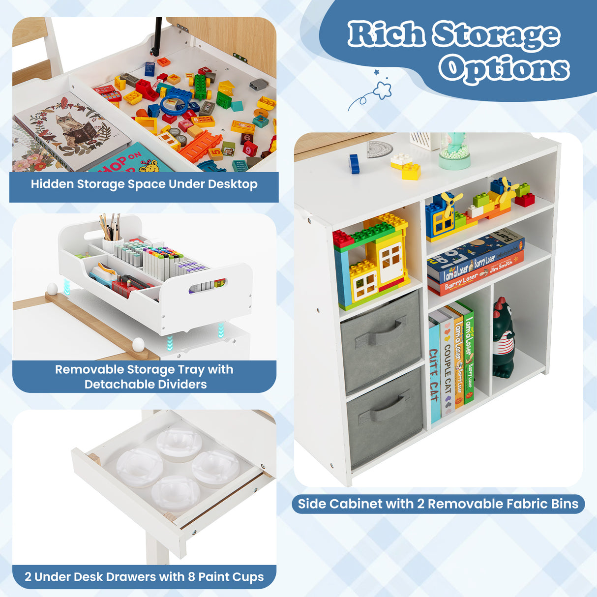 HONEY JOY Kids Art Table & 2 Chairs Set w/Paper Roll, Craft Desk w/Flip-up Tabletop