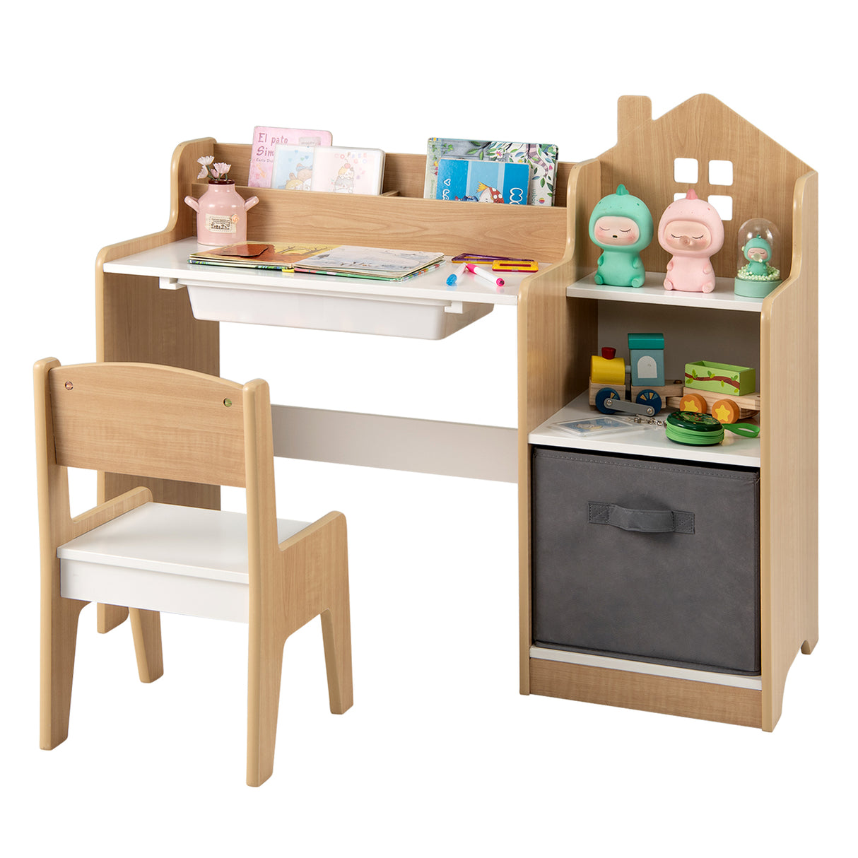 HONEY JOY Kids Study Desk and Chair Set, Children Study Table