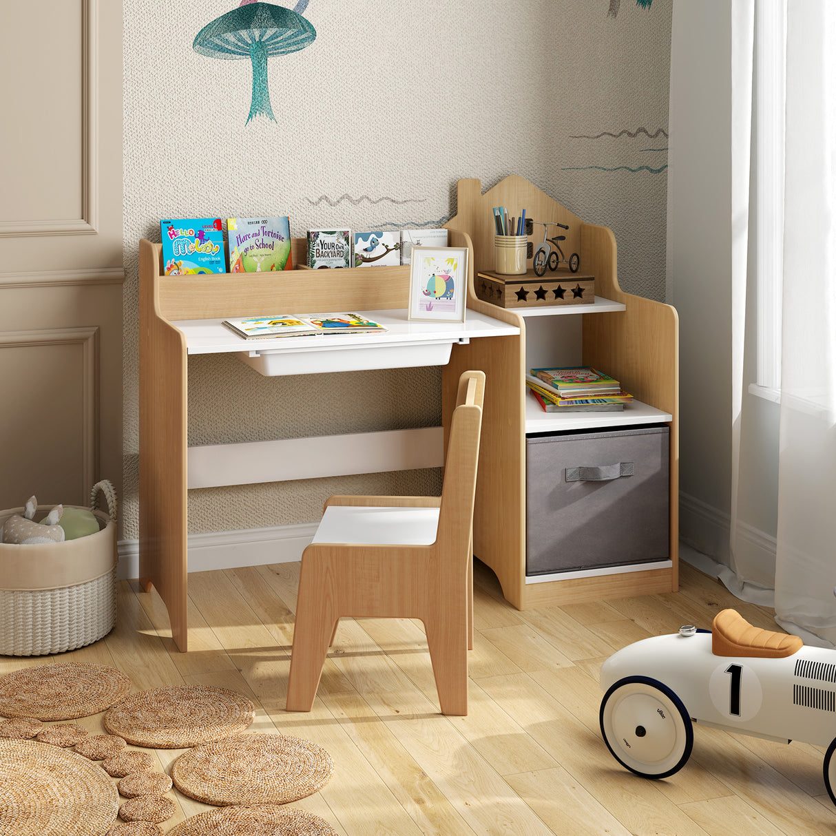 HONEY JOY Kids Study Desk and Chair Set, Children Study Table