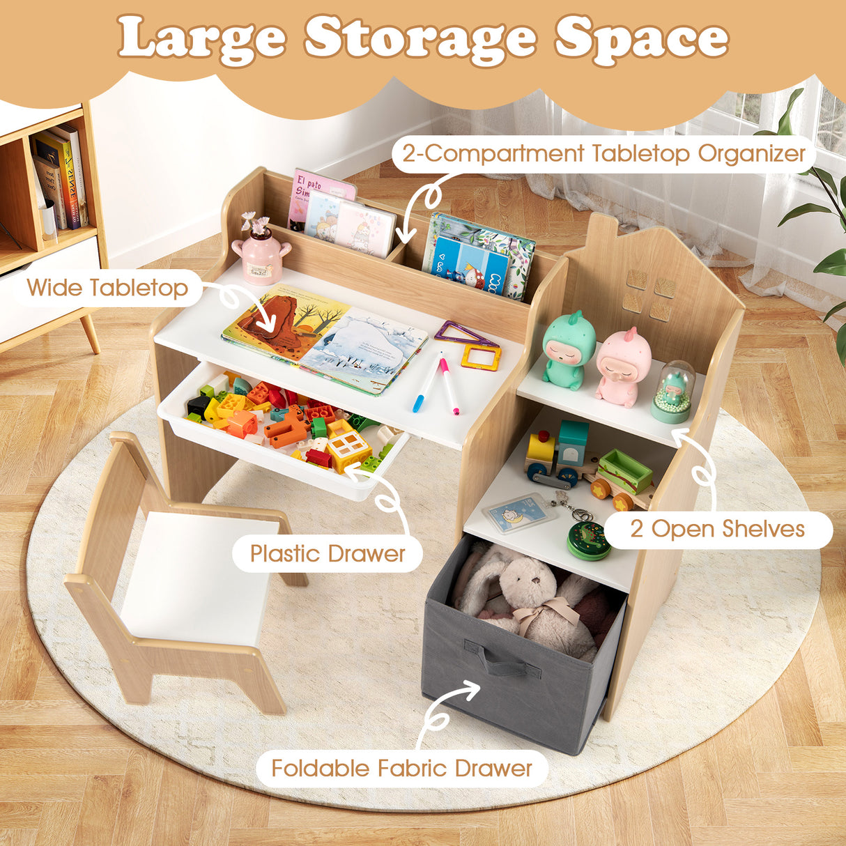 HONEY JOY Kids Study Desk and Chair Set, Children Study Table