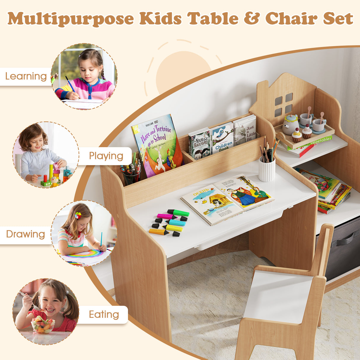 HONEY JOY Kids Study Desk and Chair Set, Children Study Table