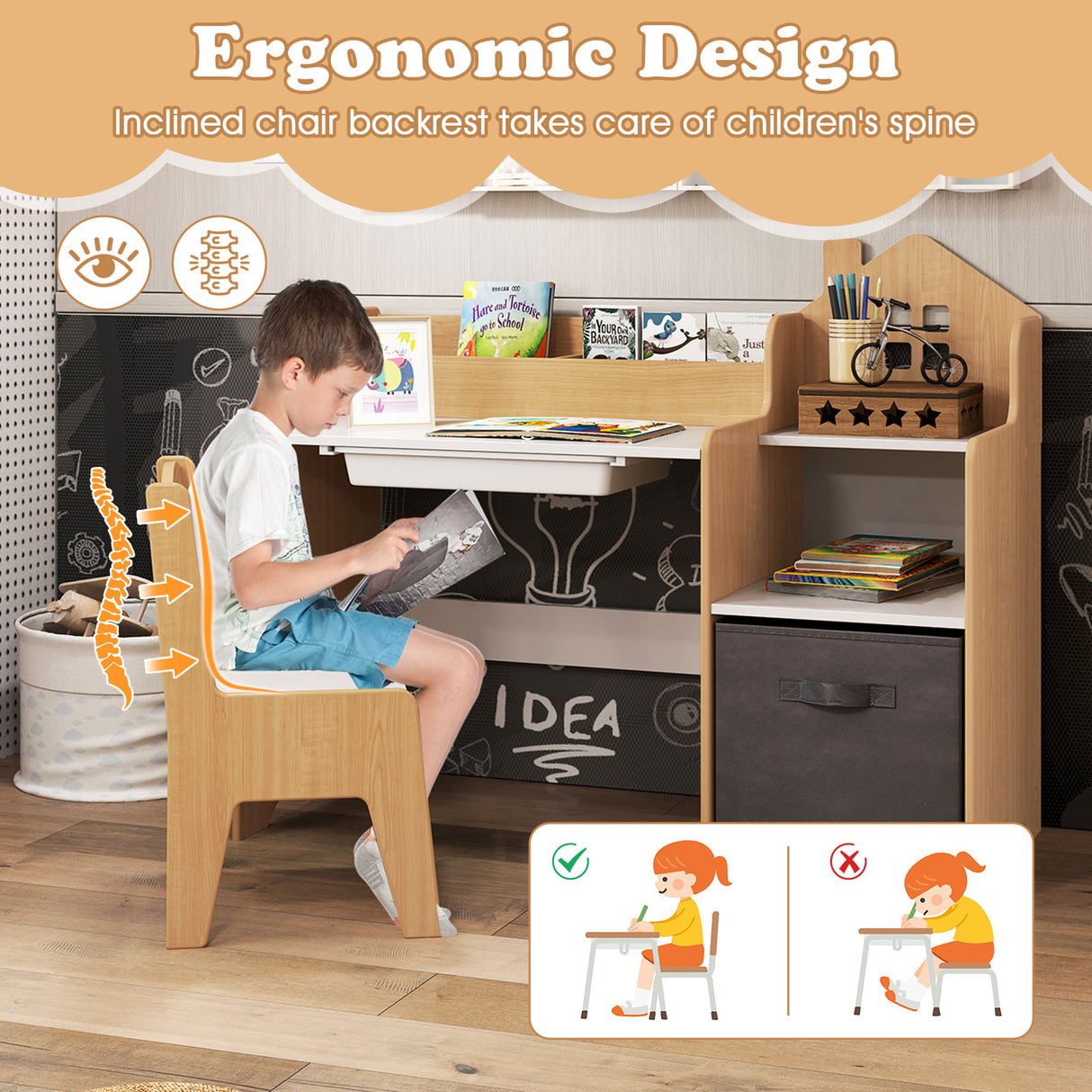HONEY JOY Kids Study Desk and Chair Set, Children Study Table