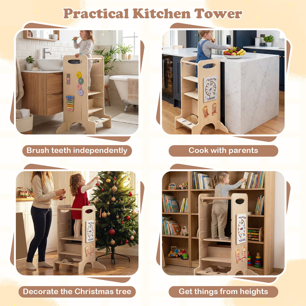 Multifunctional Kids Step Stool with 3 Adjustable Heights and Removable Chalkboard