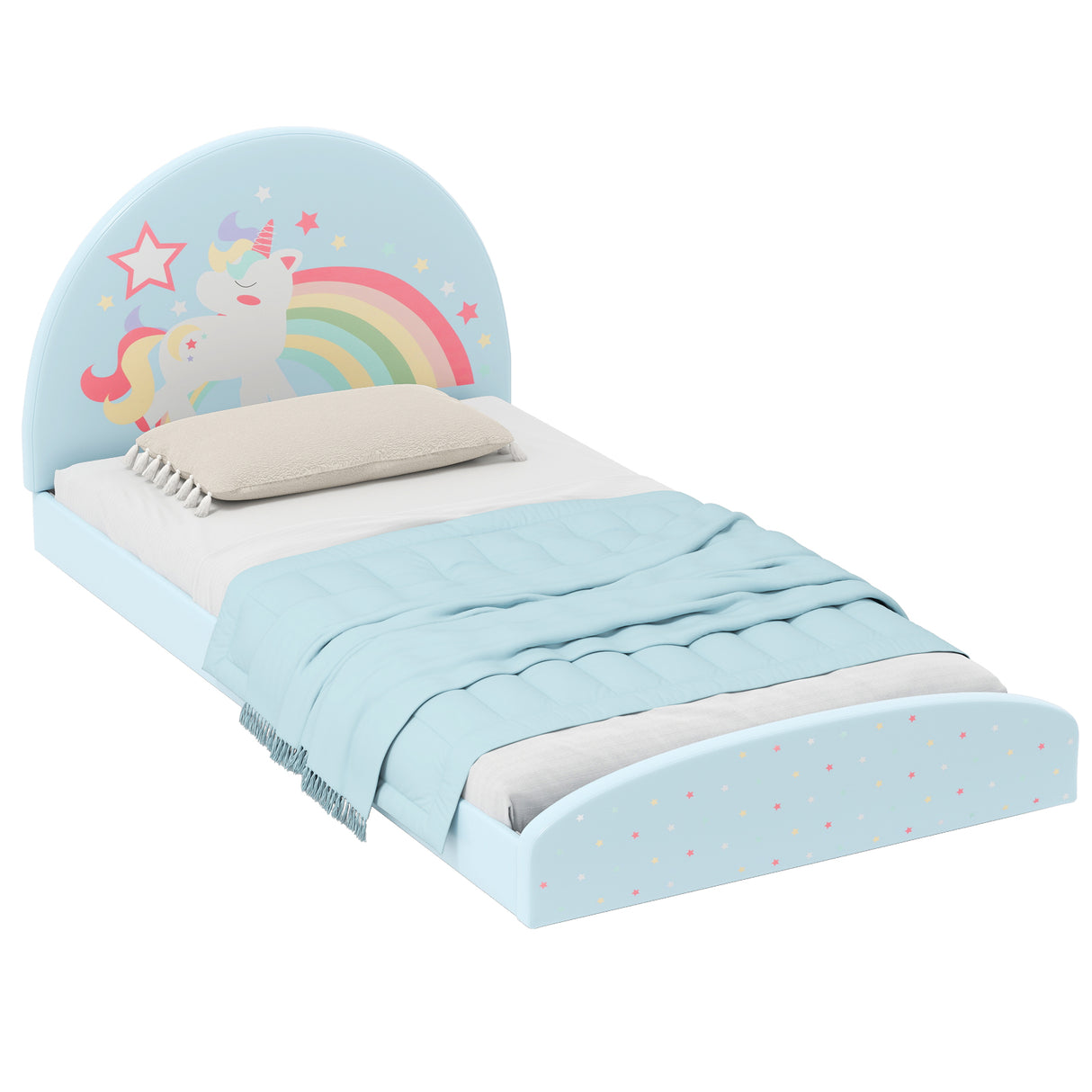 Single Floor Bed Frame, Upholstered Twin Size Kids Floor Bed with 210D Oxford Cloth Floor Mat