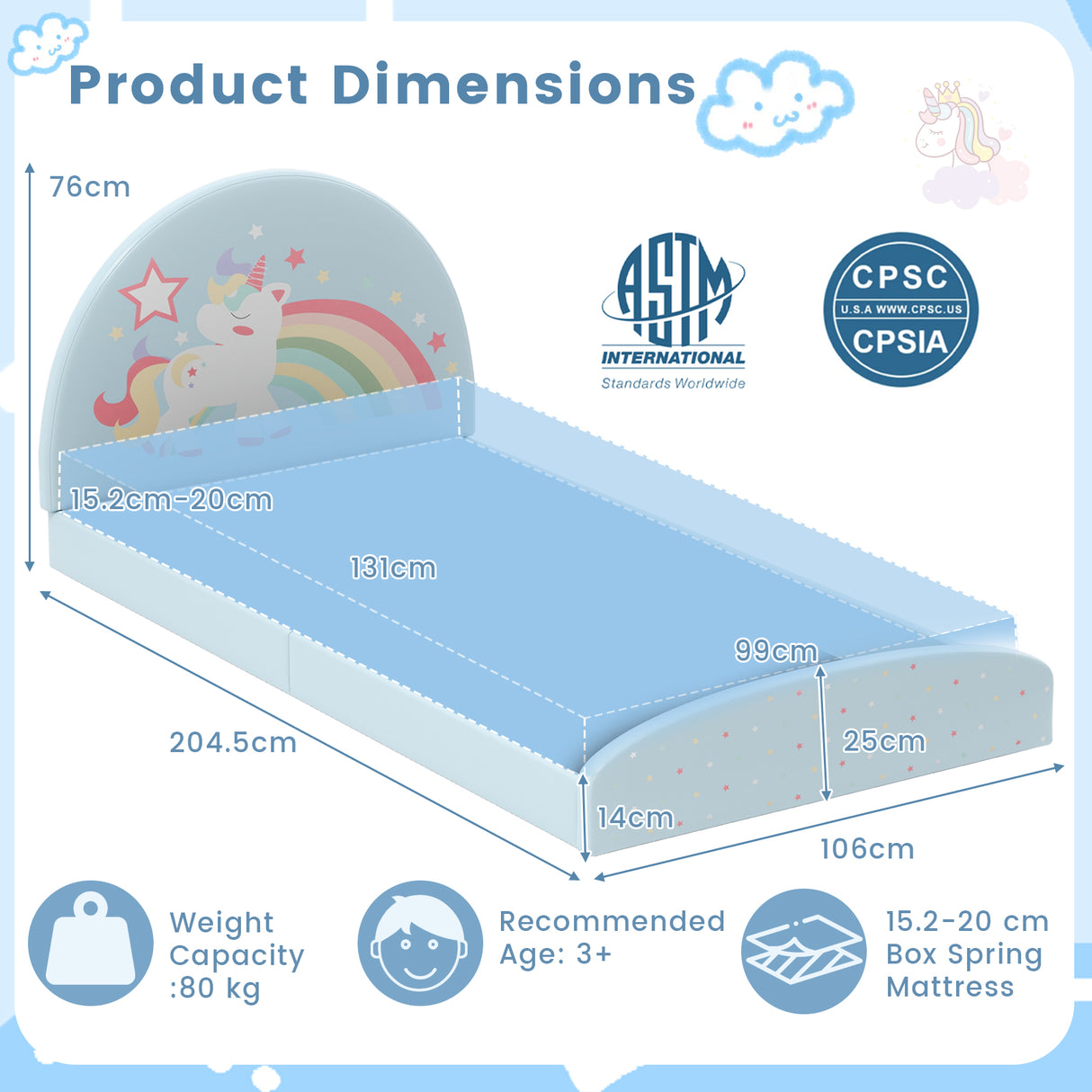 Single Floor Bed Frame, Upholstered Twin Size Kids Floor Bed with 210D Oxford Cloth Floor Mat