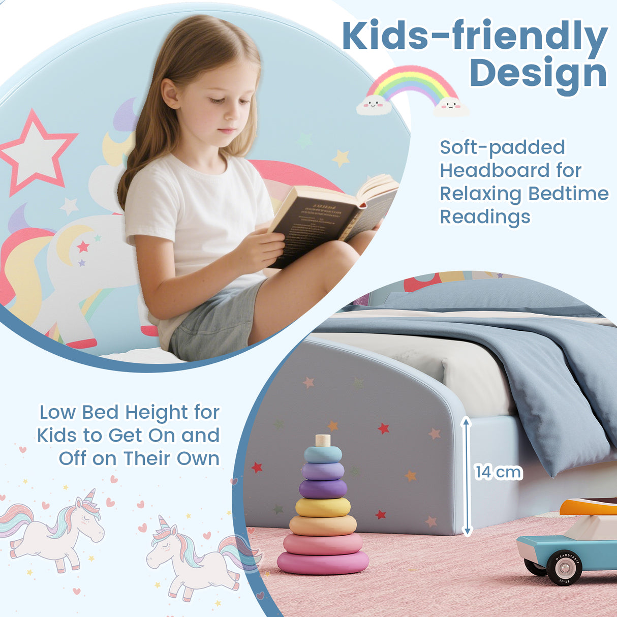 Single Floor Bed Frame, Upholstered Twin Size Kids Floor Bed with 210D Oxford Cloth Floor Mat