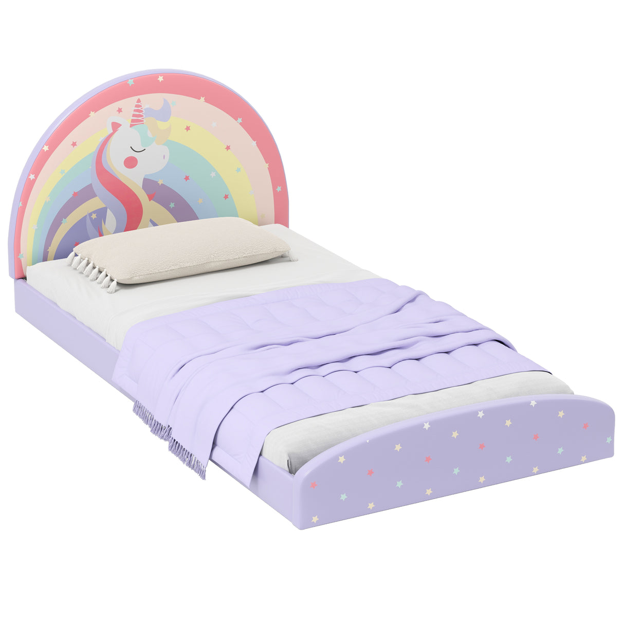 Single Floor Bed Frame, Upholstered Twin Size Kids Floor Bed with 210D Oxford Cloth Floor Mat