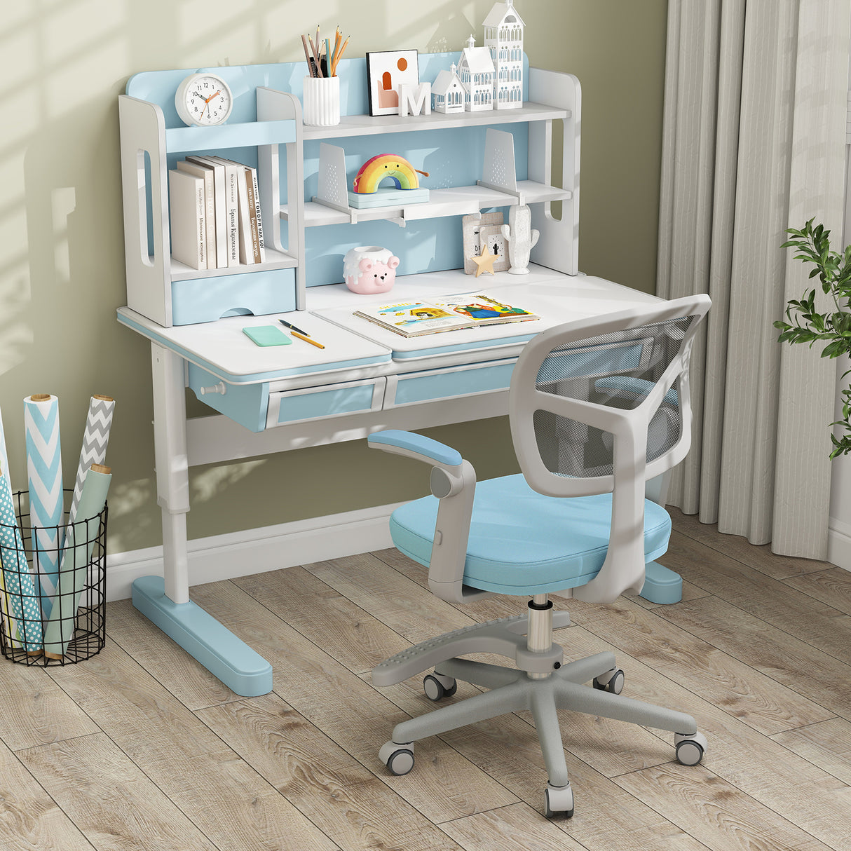 Children's desk with chair in a room setting