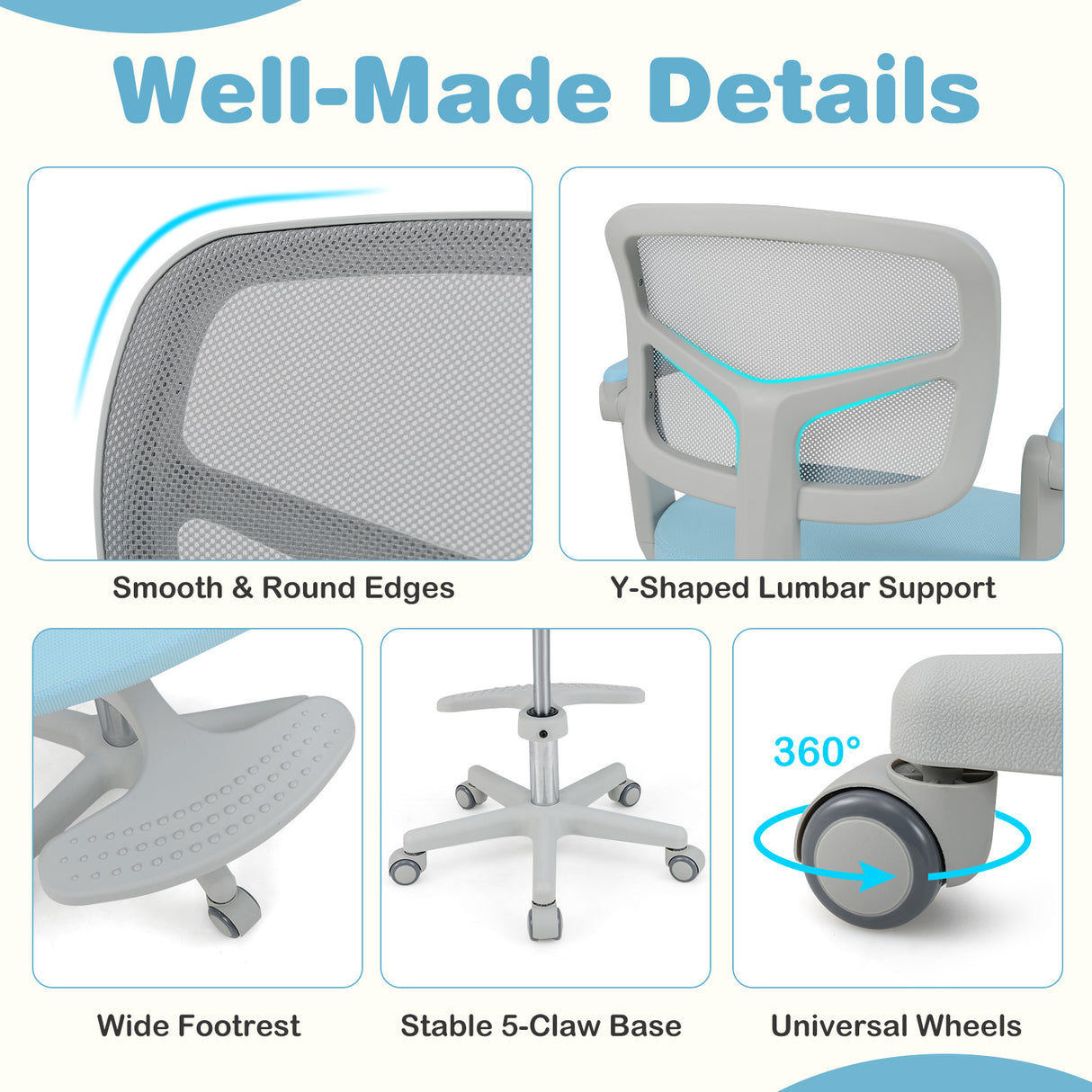 Kids Desk Chair, Children Study Chair for Boys Girls Age 3-10