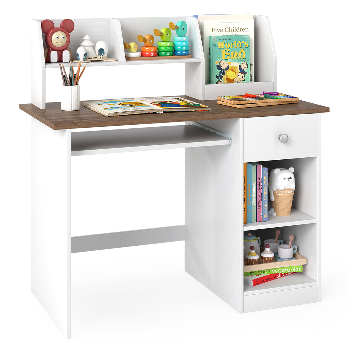 HONEY JOY Kids Study Desk, Children Writing Table w/Hutch