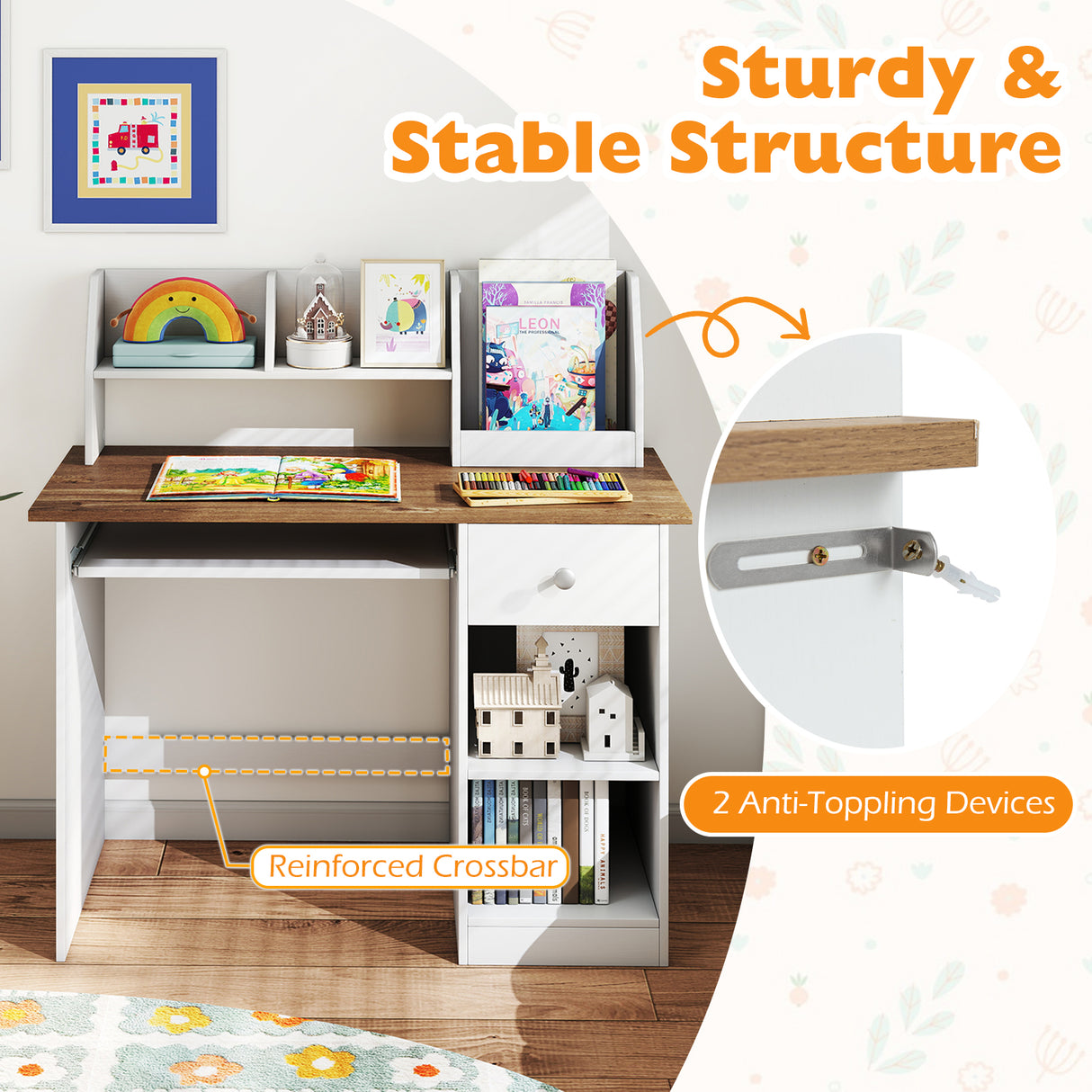 HONEY JOY Kids Study Desk, Children Writing Table w/Hutch