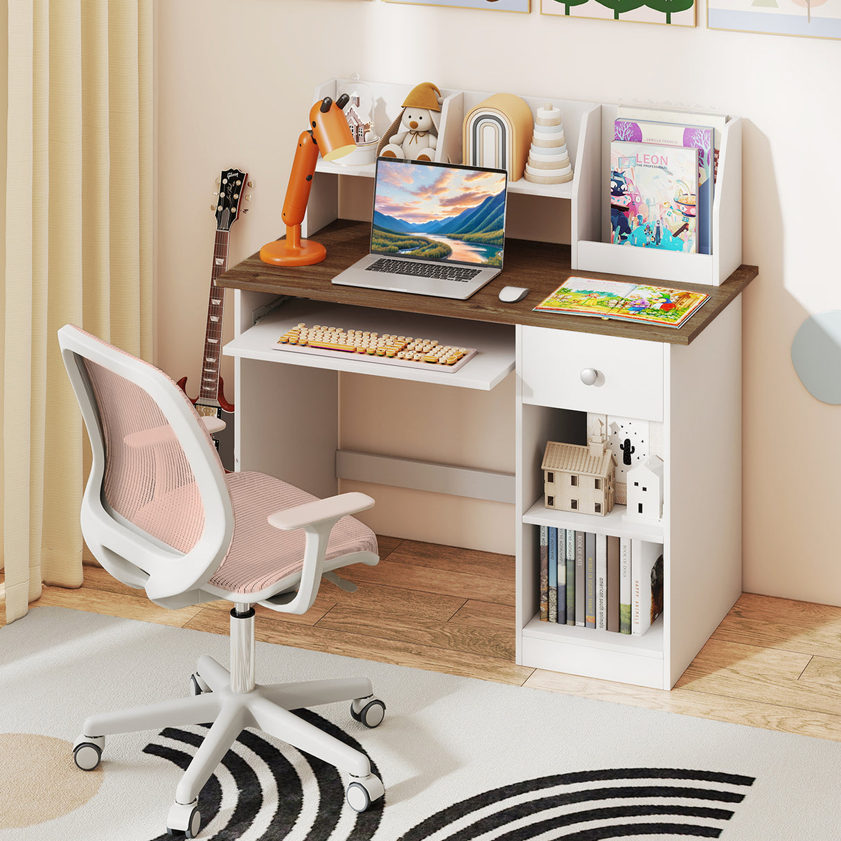 HONEY JOY Kids Study Desk, Children Writing Table w/Hutch