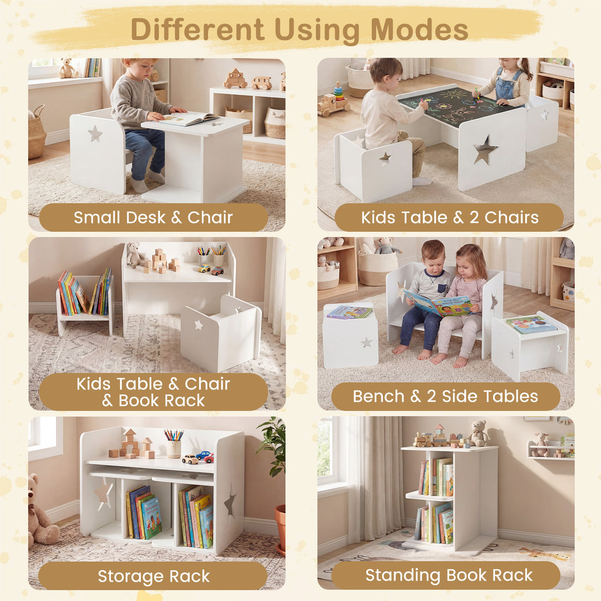 3 PCS Kids Table and Chair Set, Space-Saving Toddler Activity Desk and 2 Chairs