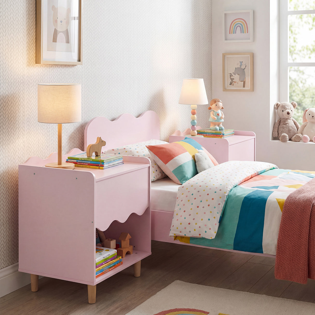 HONEY JOY Kids Bedside Table, Toddler Nightstand with Wide Top & Open Compartment